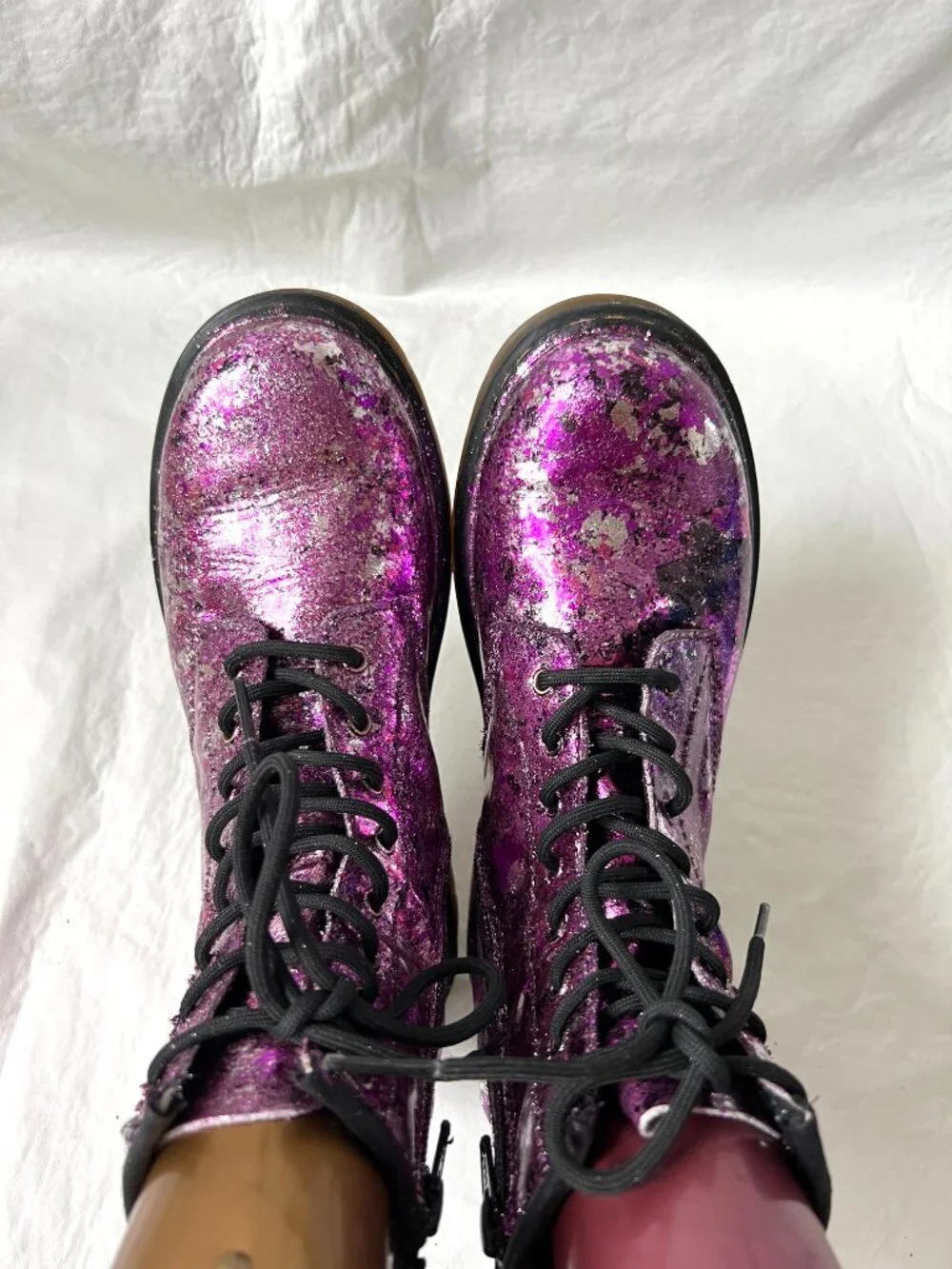 Dr Martens Boots 1460 Y metallic purple pink leather youth size 6 combat zip up